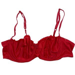 Lovable Vintage #895 Womens Red Shiny Satin Underwire Lace Bra 36C
